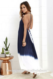 2016 Latest caribbean cruise ivory and navy blue tie-dye maxi dress