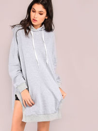 New Designs Slit Hooded Pocket Front Dropped Shoulders Sweatshirt for Women