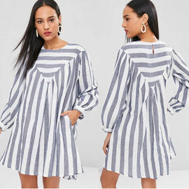 Fall Clothing Plus Size Gray Striped XL Tunic Mini Dress For Women