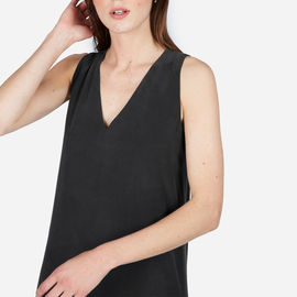 V neck black sleeveless mini women dress